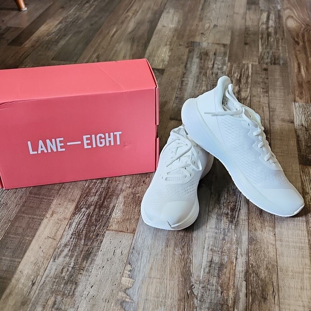 Lane-Eight Women's White The Relay Trainer RT1101 US-10 Workout Vegan‎ Suede